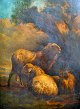 Ommeganck, Balthazar Paul (1755 - 1826) Belgium: Sheep by a tree. Oil on oak panel. Verso ...