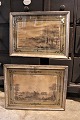 2 antique 19th century silver frames with glass and old original prints with 
castle and lake motif.