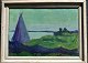 Olsen, Gudmund (1913 - 1985) Denmark: A tent by the sea - one night. Oil on canvas. 45 x 65 cm. ...