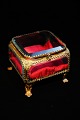 Old French 
jewelery box in 
bronze and 
faceted glass, 
silk cushion 
and a fine old 
patina. H: ...