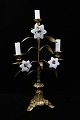 Old French church candlestick bronze with with 3 fine white opal glass 
flowers...