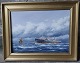 Oil painting on 
canvas with 
motif of cargo 
ship..Unknown 
artist. In good 
condition with 
no ...