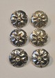 Collection of 6 
silver buttons, 
20th century 
Denmark. 
Stamped: CP. 
Dia.: 1.5 cm.