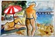 Degett, Karen 
(1954 - 2011) 
Denmark: Two 
women on a 
beach. Lead / 
watercolor on 
paper. 
Unsigned. ...