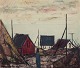 Peder Brøndum Sørensen (1931-2003), Danish painter, oil on board."Houses by the Sea." ...