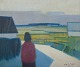Knud Horup (1926-1973), Danish artist, oil on canvas. Figure in landscape.Mid-20th ...