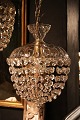 Old Prism chandelier (bag prism) with glass top shade and lots of clear diamond-cut glass prisms ...