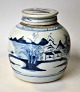 Chinese bojan 
in blue/white 
porcelain with 
lid. 19th 
century China. 
Glazed. With 
landscape motif 
...