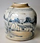 Chinese bojan 
in porcelain. 
19th century 
China. Glazed. 
With landscape 
motif in 
blue-grey ...