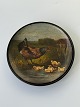 Small, beautiful hand-painted plate from P. Ipsen's Widow, motif of a hen with 5 chicks. Antique ...