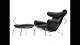DESCRIPTION - OX CHAIR BY HANS J. WEGNER Model EJ100 from 2017 with stool in black cava leather ...