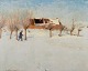 H. A. Brendekilde (1857-1942), well listed Danish artist. Oil on canvas.Winter landscape with ...