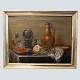 Painting, still life with flowers, fruit and glass, ...