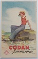 Ubrugt reklame 
postkort tegnet 
af Gerda Ploug 
Sarp
 Codan 
Sommersko. Pige 
poserer på sten 
ved ...