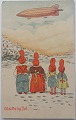 Postcard: Elf 
family looking 
admiringly up 
at airship. 
Use, but not 
sent as a 
postcard. ...