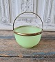 1800s sugar 
bowl in light 
green opaline 
glass with 
brass mounting 
Height 7 cm. 
Diameter 12 cm.