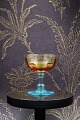6 pieces. antique mouth-blown, French champagne bowl in colored crystal glass 
(turquoise/orange)...