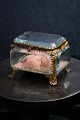 Antique French 
jewelery box in 
bronze and 
faceted glass 
and silk 
cushion at the 
bottom with a 
...