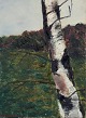 Hanna Brundin 
(1914-2000), 
Swedish artist. 
Oil on canvas. 
Landscape with 
birch tree in 
the ...