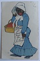 Kvinde på 
indkøb med 
kurv. Dansk 
tegnet 
postkort. 
Annulleret i 
1906. I god 
stand.