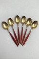Georg Jensen 
Sterling Silver 
Gilded 
Ornamental 
Mocha Spoon 
(Red enamel)(6) 
Measures 9.5cm 
(3.74 ...