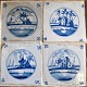 Tile firpas, 
18./19. C. 
Blue/white. 
Netherlands. 
Landscape tiles 
with the Spider 
as a corner ...