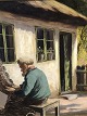 Johannes Lange, 
Oil painting on 
canvas of a 
fisherman who 
arranges nets 
in front of his 
house. ...