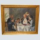 Painting by 
Malthe 
Engelsted, 
Motif of 
conversing 
gathering 
around the 
dinner table. 
Signed "M. ...