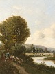 Older central 
European 
landscape 
painting with 
shepherd. On 
the reverse 
marked from the 
framing ...