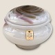 Holmegaard, 
Cascade, Jar 
with lid, Opal 
glass with 
spots and 
stripes, 9.5 cm 
high, 12 cm in 
...