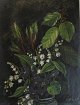 Danish flower 
painter (19th 
c.): A vase 
with beech 
branches, lily 
of the valley 
and pansies. 
Oil ...