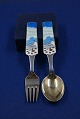 Michelsen set Christmas spoon and fork 1963 of Danish partial gilt sterling silver