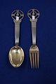 Michelsen set Christmas spoon and fork 1936 of 
Danish partial gilt silver