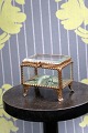 Antique French jewelry box in bronze with faceted glass and silk cushion...