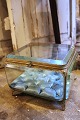 Antique, LARGE French jewelry box in bronze with faceted glass and silk cushion 
at the bottom...