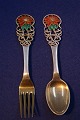 Michelsen set Christmas spoon and fork 1925 of 
Danish gilt silver