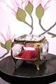 Antique French jewelry box in bronze with faceted glass and silk cushion at the 
bottom...