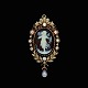 14k Gold Cameo Brooch / Pendant with Oriental Pearls and Diamonds.Hand carved Relief on a 14k ...