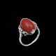 Silver Ring with Coral and Diamonds.20 small old cut diamonds.Size 54 mm - US 6¾.Width 1,7 ...