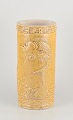 Chinese floor vase made of earthenware.Motif of fish on the seabed.Ochre-yellow glaze. ...