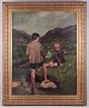John Yeend King 
(1855-1924), 
well-listed 
British 
painter.
Oil on canvas.
Motif of two 
boys ...