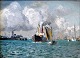 Lübbers, Holger 
(1850 - 1931): 
Ships in a 
harbor. Oil on 
canvas. Signed: 
Monogram. 20 x 
28 ...