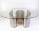 Sculptural 
coffee table 
with clear 
glass and 
hand-welded 
steel frame, 
signed J. 
Flemmer ...