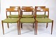 Six dining 
chairs designed 
by Niels O. 
Møller in the 
1960s. Model 77 
is made of teak 
with seats ...