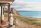 "2 kvinder i 
sommerkjoler 
ved Lønstrup 
strand, smukt 
...