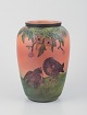 Ipsens, 
Denmark, 
ceramic vase 
with motif of 
two sparrows.
Glaze in 
orange and 
green ...