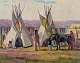 John Carlson 
(1875-1947), 
Swedish/American 
painter.
Oil on board.
Motif of camp 
with natives. 
...