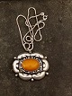 Art nouveau 830 
silver brooch 
as pendant 4 x 
4.8 cm. with 
amber and 
sterling silver 
chain 44 cm. 
...