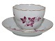 Royal 
Copenhagen 
coffeecup and 
matching saucer 
with 
pink/purple 
flowers from 
around ...