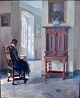Panitzsch, 
Robert (1879 - 
1949) Denmark: 
Interior with a 
woman reading. 
Oil on canvas. 
Signed: ...
